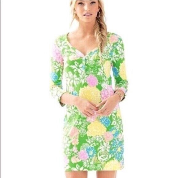 Lilly Pulitzer Palmetto Mini Dress Green Yellow - Picture 1 of 7
